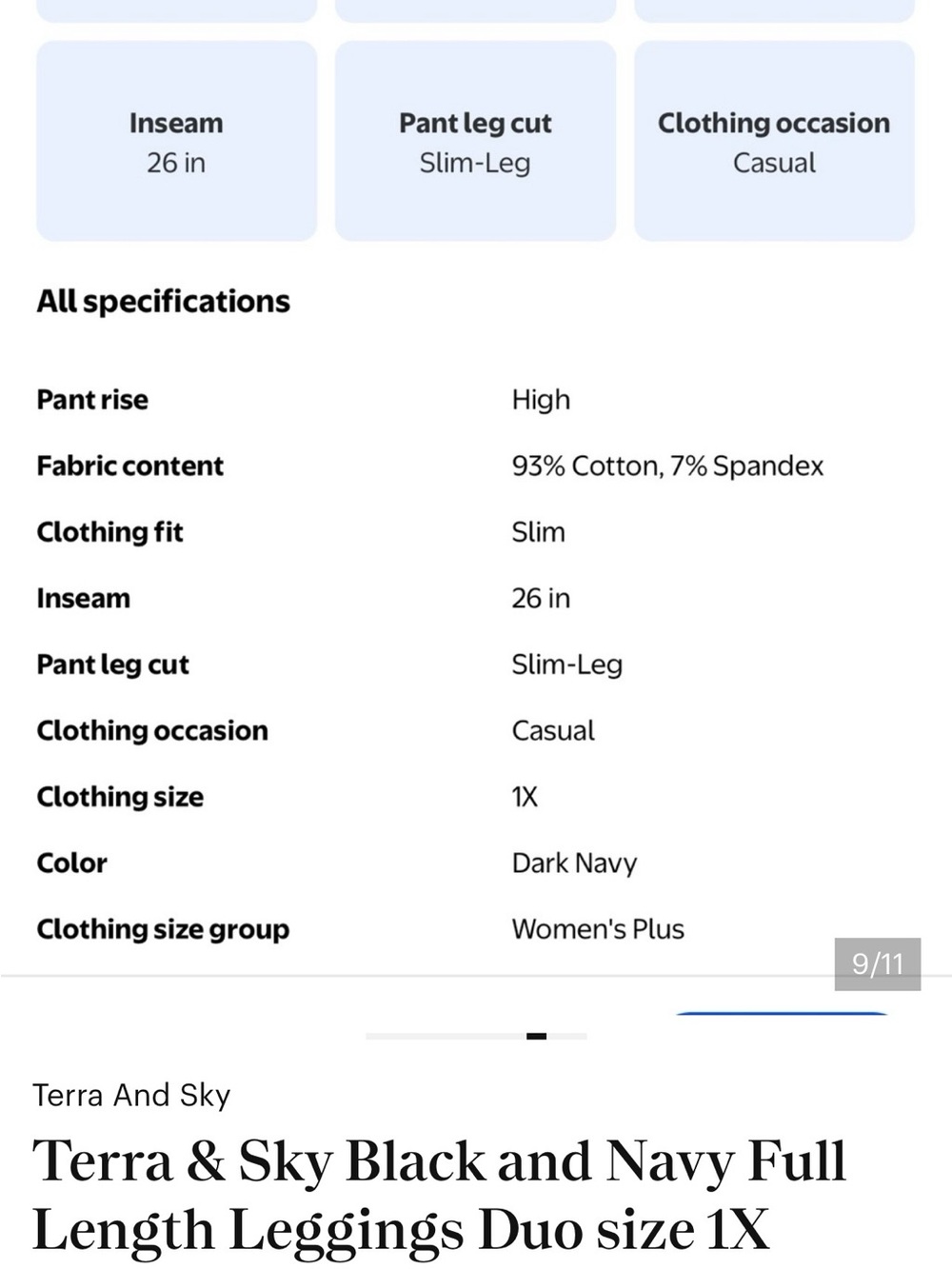 Terra & Sky Leggings - 3 Pack❤️ 2 Black, 1 Navy size 1X (16-18) - Picture 12 of 14